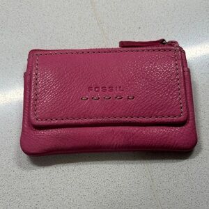 Fossil Fuchsia Leather Card Wallet EUC